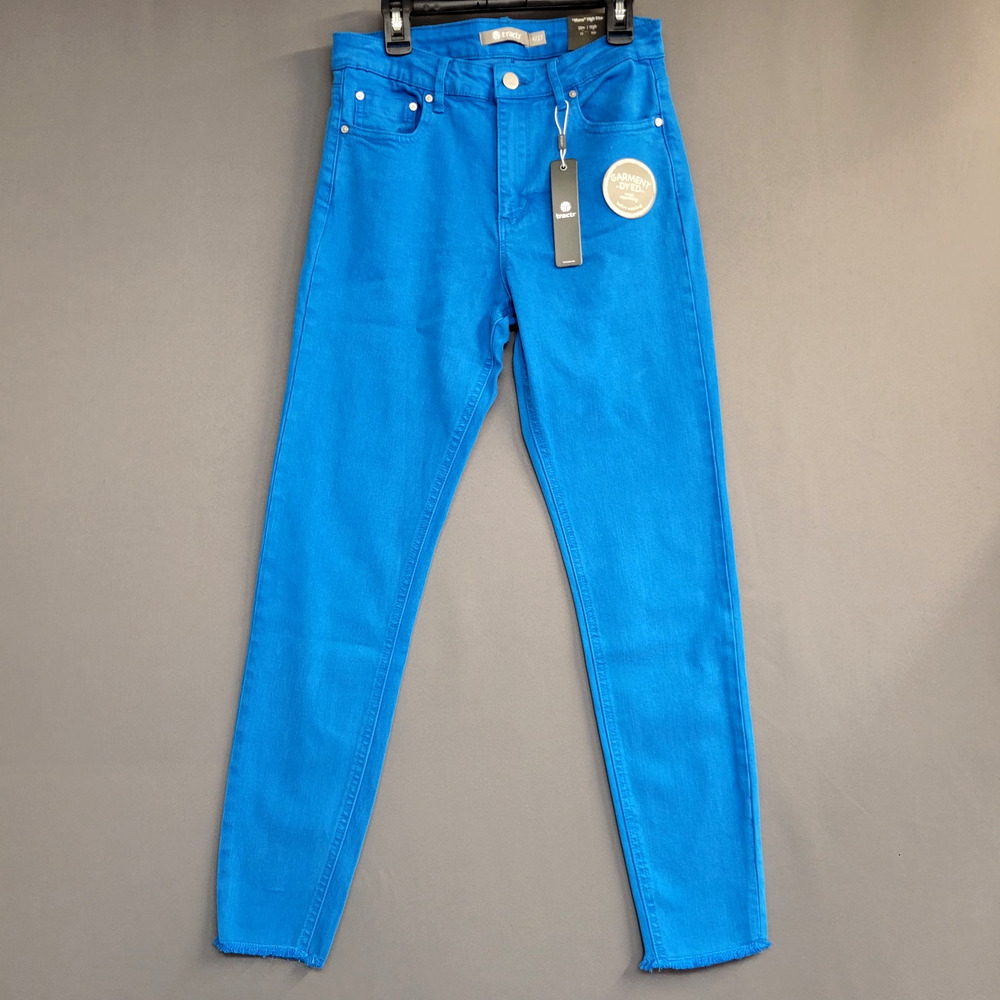 Tractr Jeans Womens 4 Blue Mona High Rise Crop Slim Fit Garment Dyed Frayed Hem